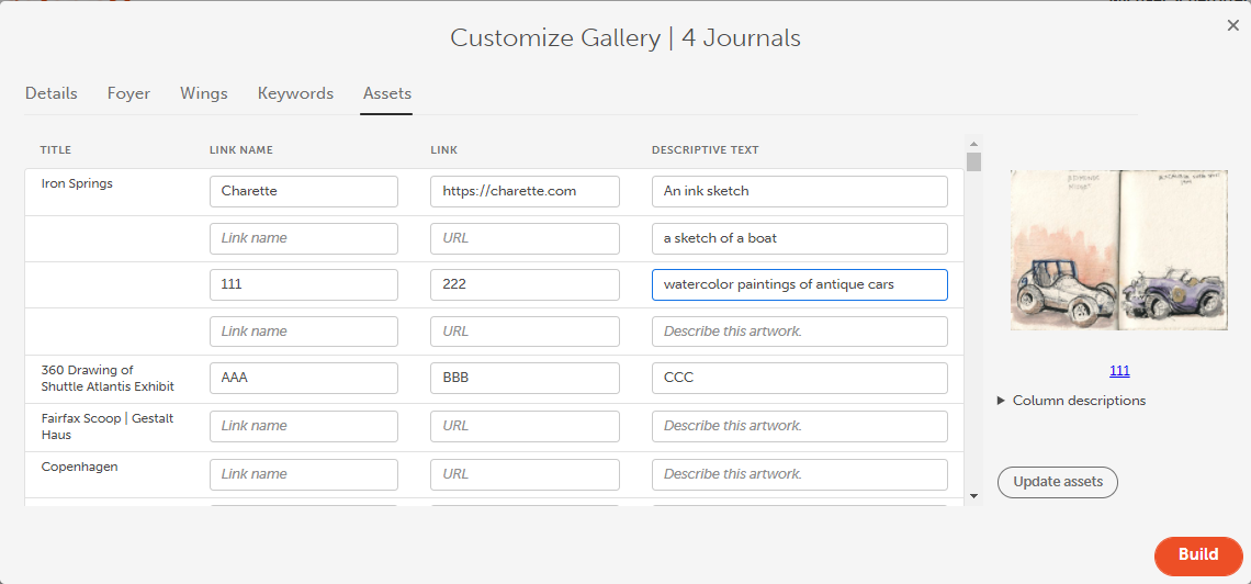 The customize screen showing editing assets