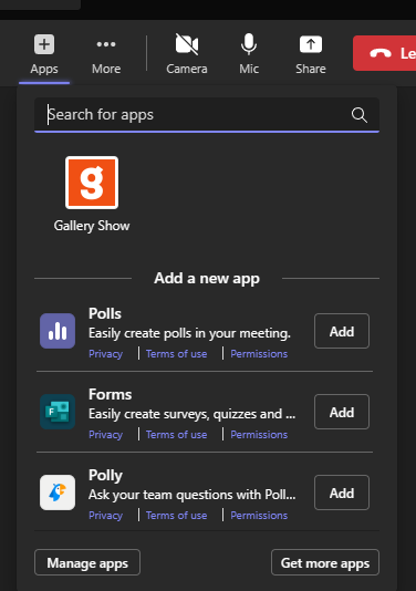 Adding Gallery Show to a Teams Meeting