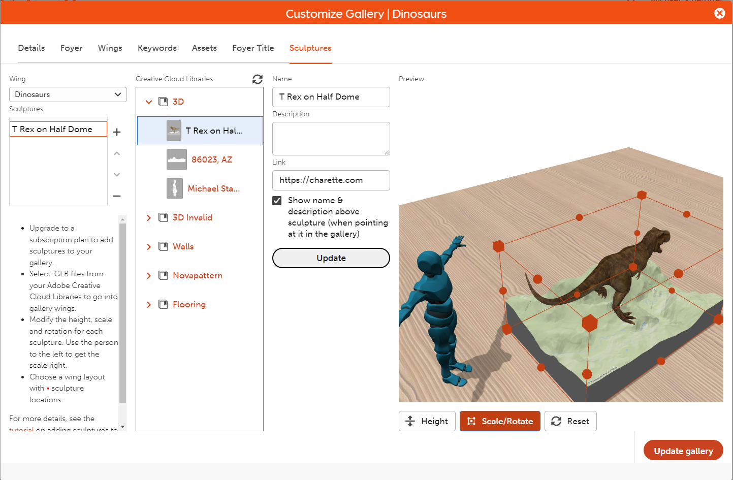 A user interface showing a way to edit sculptures.